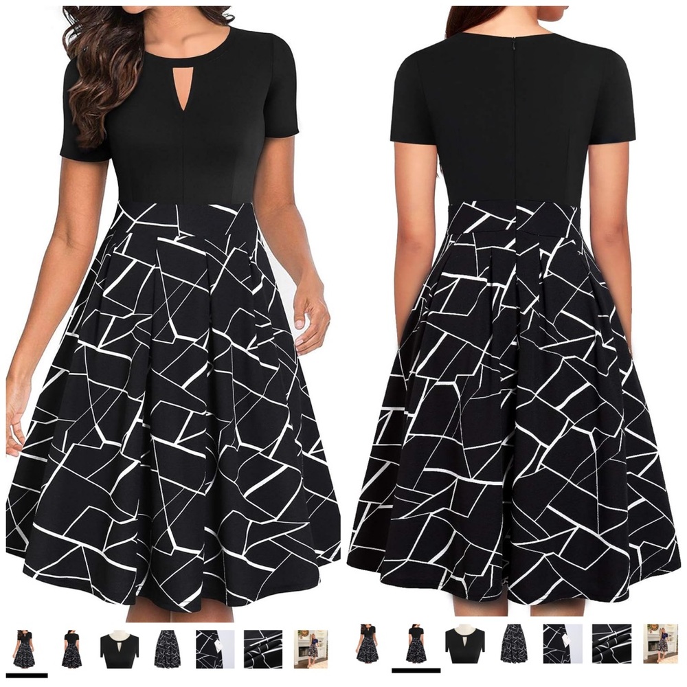 YATHON Women's Vintage Flared A-Line Swing Casual Party Dress with Pockets